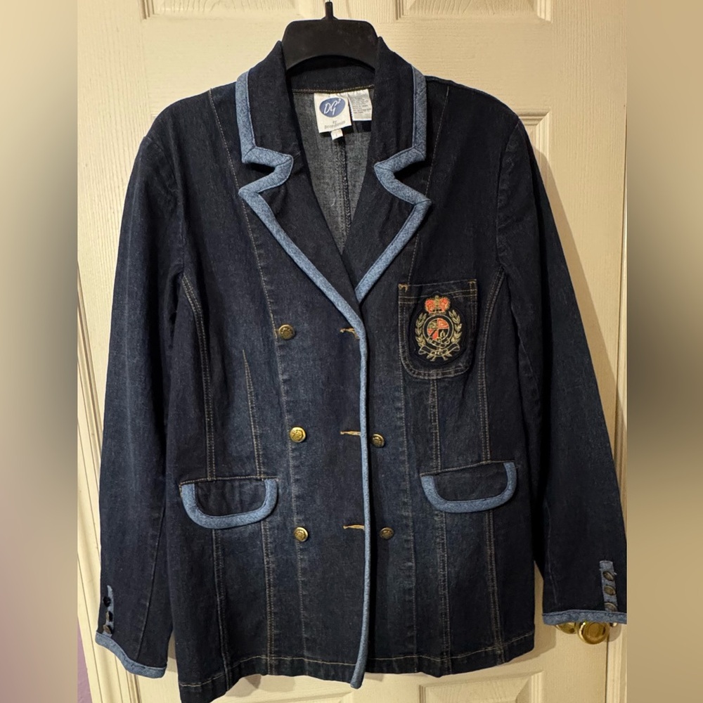 Diane Gilman Navy Denim Blazer with Embroidery